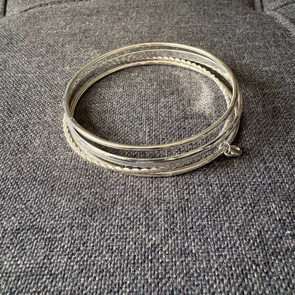 Silver Stacked Thin Fashion Bracelets S/4 Silver Plated Bangle - Costume Jewelry